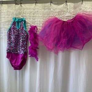 Girls Weissman SC Sequin Dance Costume Set in Magenta and Teal